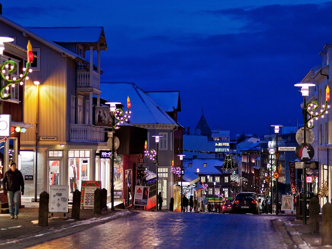 Christmas time- Laugavegar, the main shopping street of downtown Reykjavik, Iceland