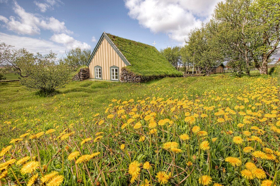 Turfed country church, Hofs Church, Iceland