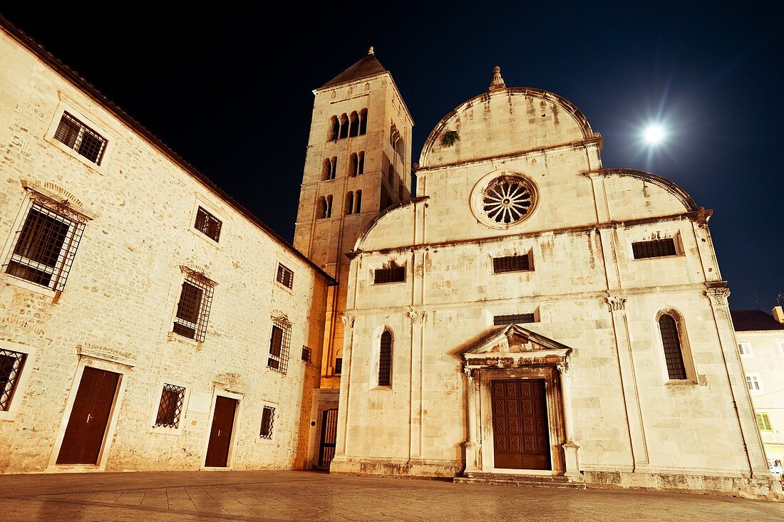 Just opposite Saint Donat in Zadar, Croatia, stands the Museum of Church on a moonlit summer evening