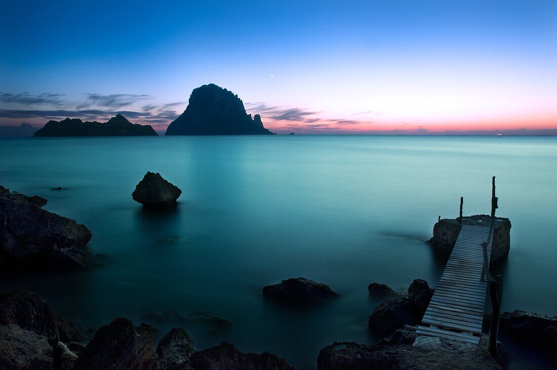 Sunset in Cala d´Hort with Es Vedrá at the back  Ibiza, Balearic Islands, Spain