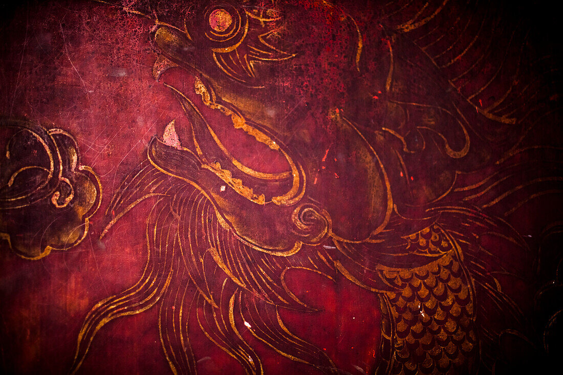 Mythic Animal Detail on Old Door, Hanoi, Vietnam