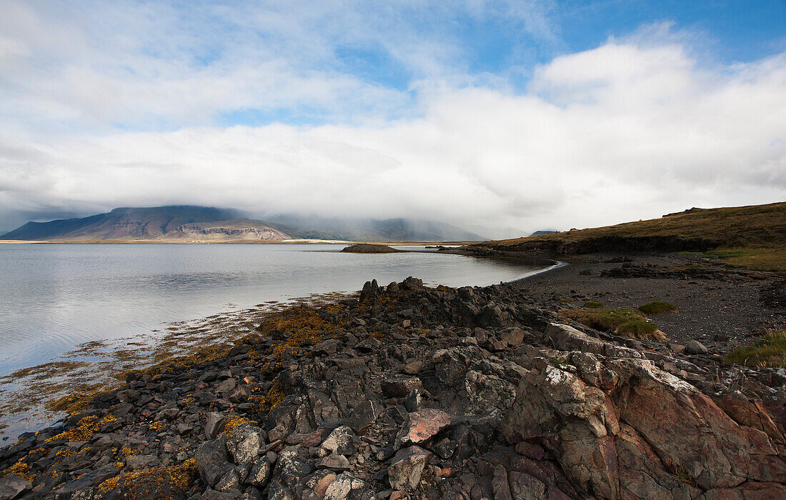 Rocky Landscape and Coast With Clouds, Iceland