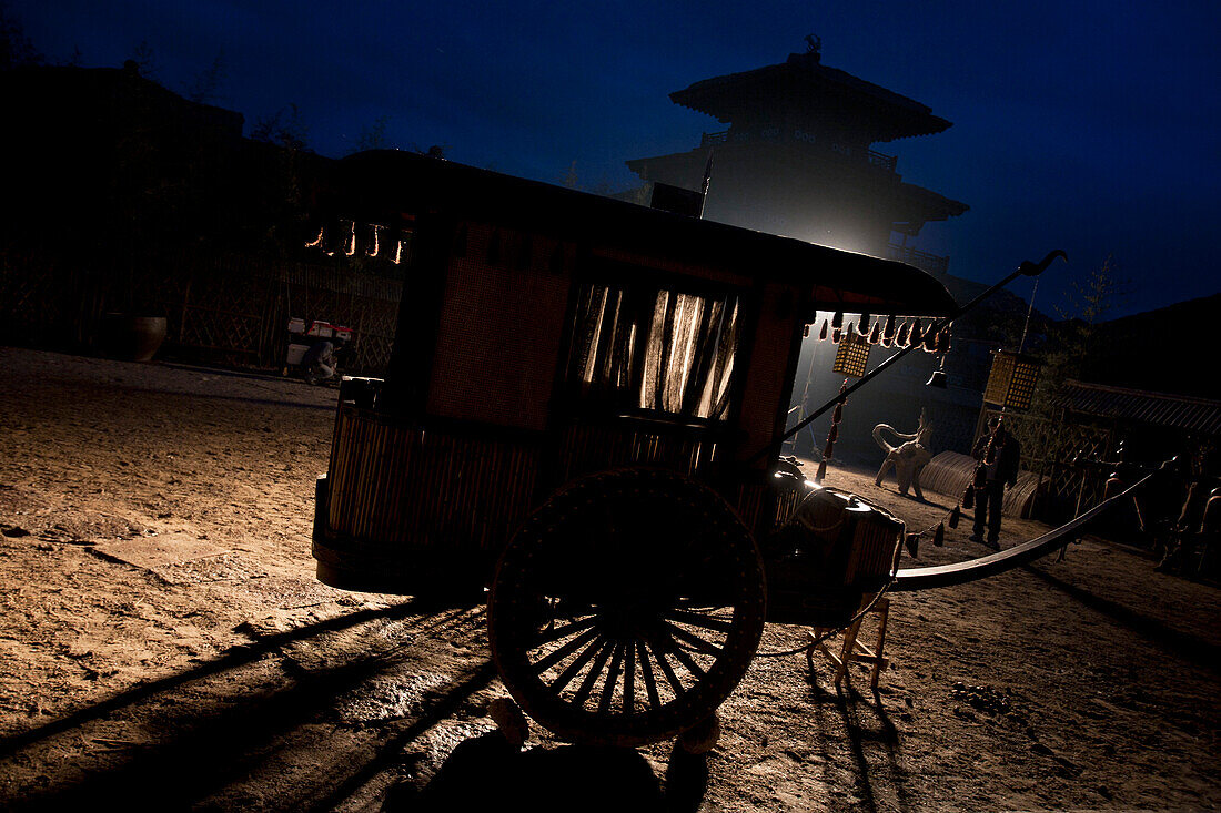 Traditional Chinese Carriage on Movie Set, Silhouette, Beijing, China