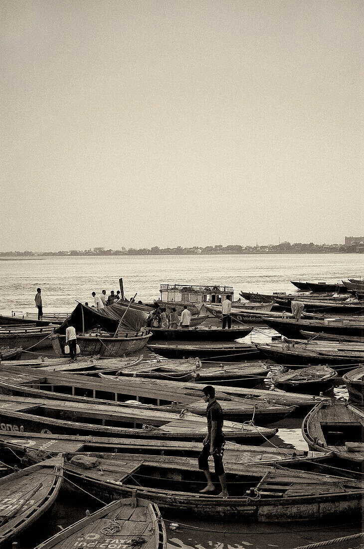 Boats on Ganges River, Varanasi, India