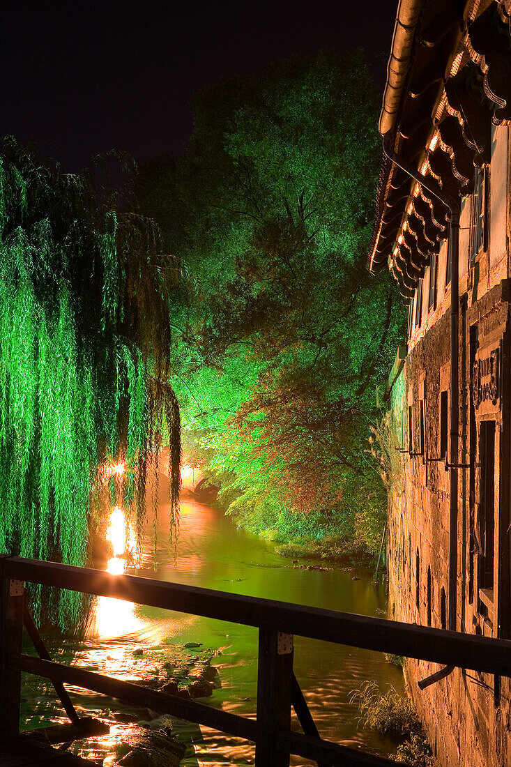 Leinekanal in Goettingen at night, Lower Saxony, Germany, Europe