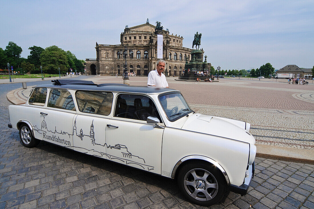 Stretch Trabi on Theatre Square, Dresden, Saxony, Germany