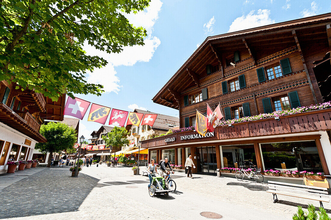 Promenade and shopping street of Gstaad, bernese Oberland, Swiss, Europe