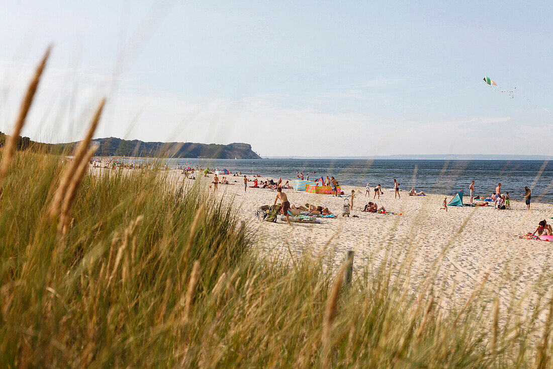 Tourist sunbathing, Baltic Sea, Goehren, Island of Ruegen, Mecklenburg West-Pomerania, Germany