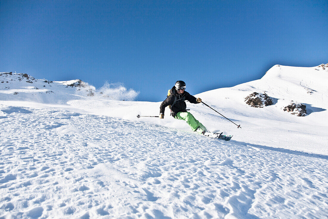 Skifahrer, Zinal, Val d'Anniviers, Kanton Wallis, Schweiz