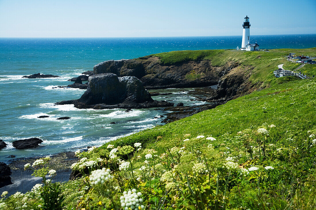 Oregon, Central Coast, Yaquina Head historic lighthouse and natural wilderness Area.
