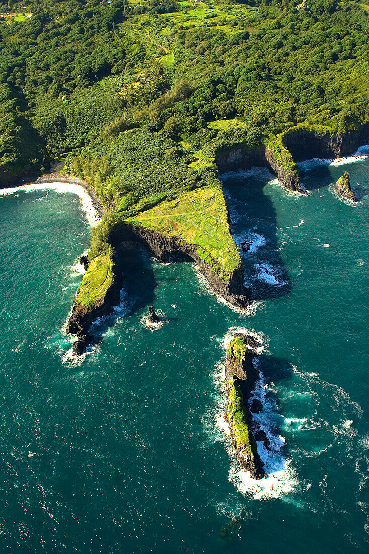 Hawaii, Maui, aerial of rugged north coast.
