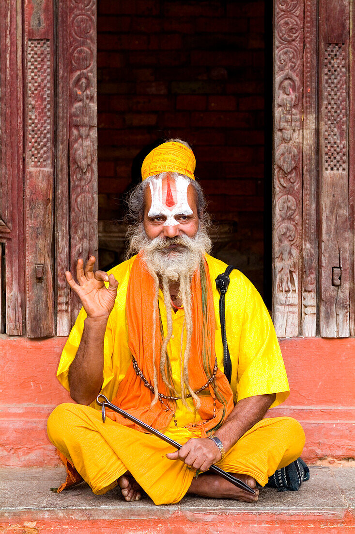 Nepal, Kathmandu, Religious Hindu man in Durbar Square.