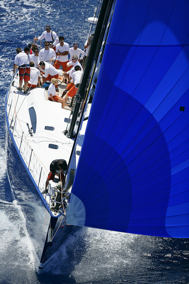 Hawaii, Oahu, Waikiki Offshore Series 2005, sailboat on blue ocean.