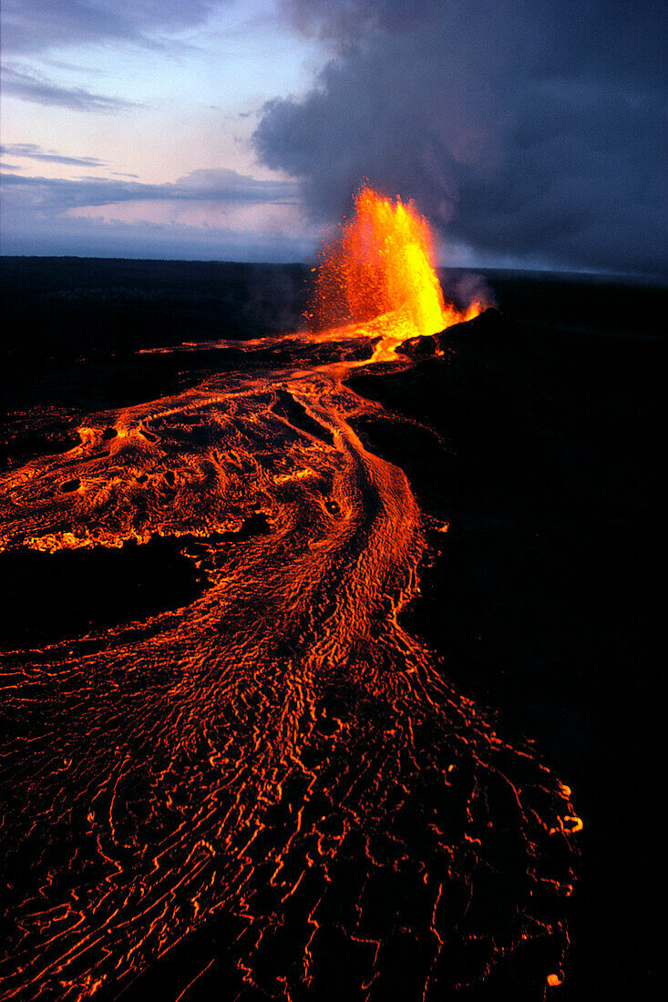 Hawaii, Big Island, Kilauea Volcano, eruption, river of lava, aerial shot A26D