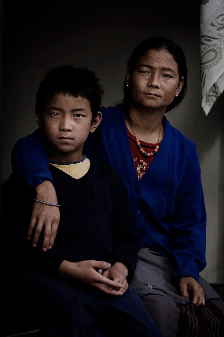 'Pokhara, Nepal; Mother And Son'