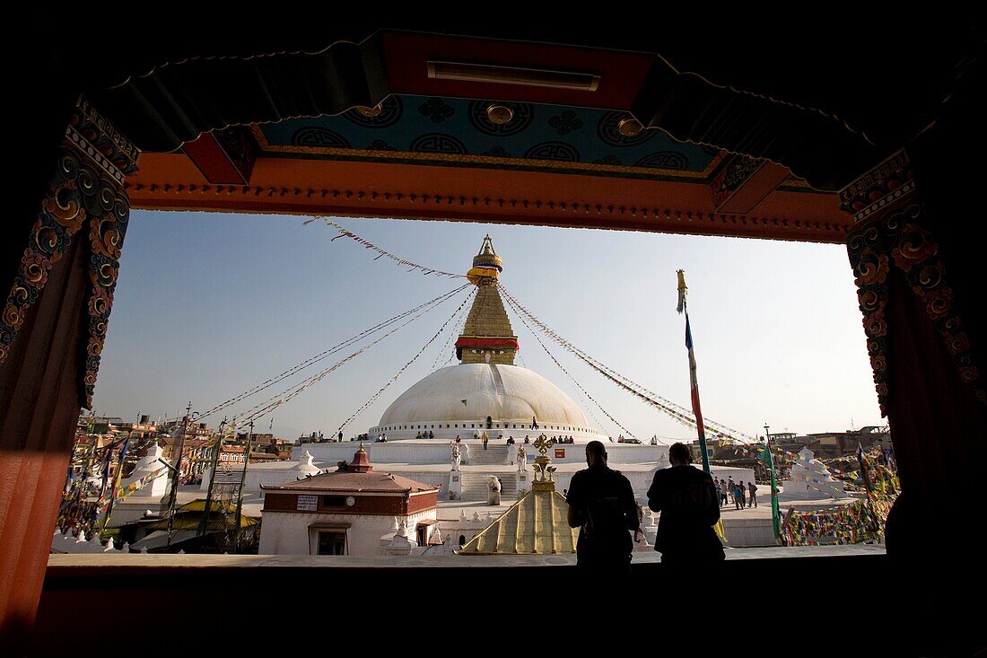 'Tourists Sightseeing At Boudhanath Stupa; Kathmandu, Nepal'