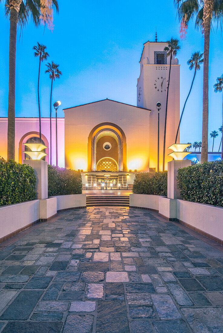 Union Station in Los Angeles at dawn. Art deco building., Union Station at Dawn