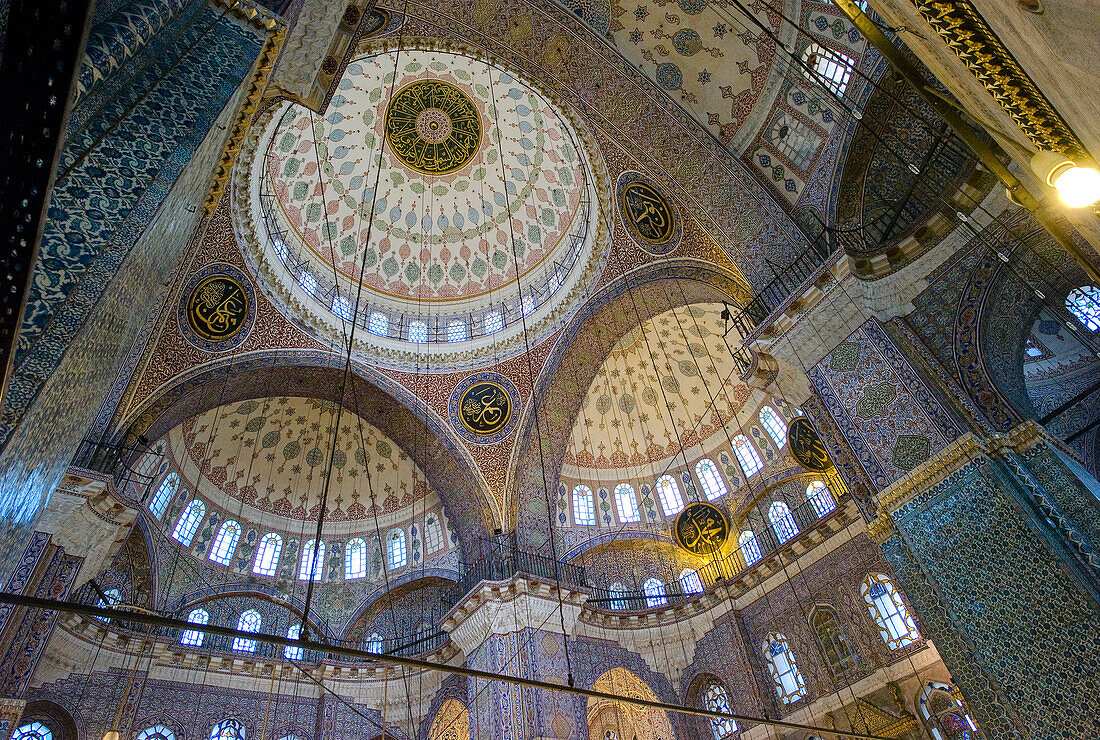 Islamic decoration on interior dome of New Mosque (Yeni Camii), Eminönü, Istanbul
