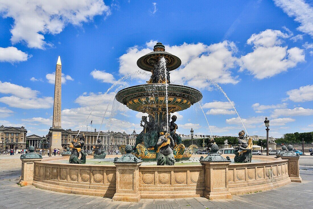 France , Paris City, Concorde Square Fountain of Mars, Luxor Obelisc