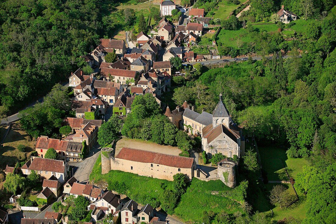 France, Indre (36), Gargilesse-Dampierre, a village labeled one of The Most Beautiful Villages of France (aerial photograph)