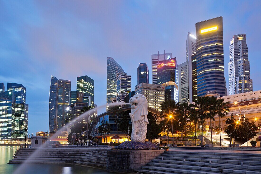 Singapore,Merlion Statue and City Skyline