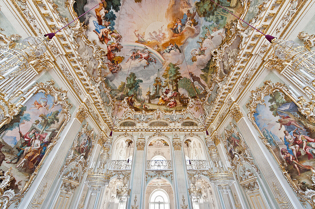 Ceiling fresco in the Steinerner Saal, Nymphenburg palace, Munich, Upper Bavaria, Bavaria, Germany