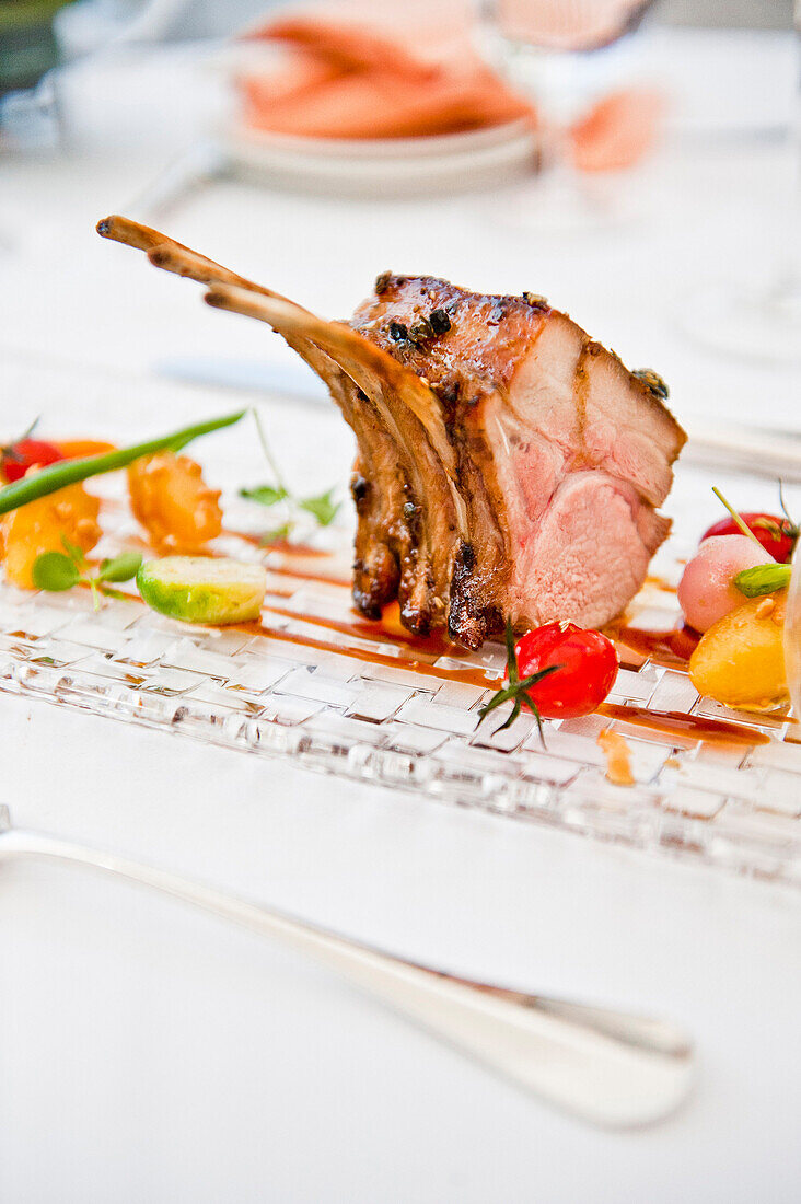 Lamb chops with roasted vegetables, Hotel Castagnola, Lake Lugano, Lugano, Ticino, Switzerland