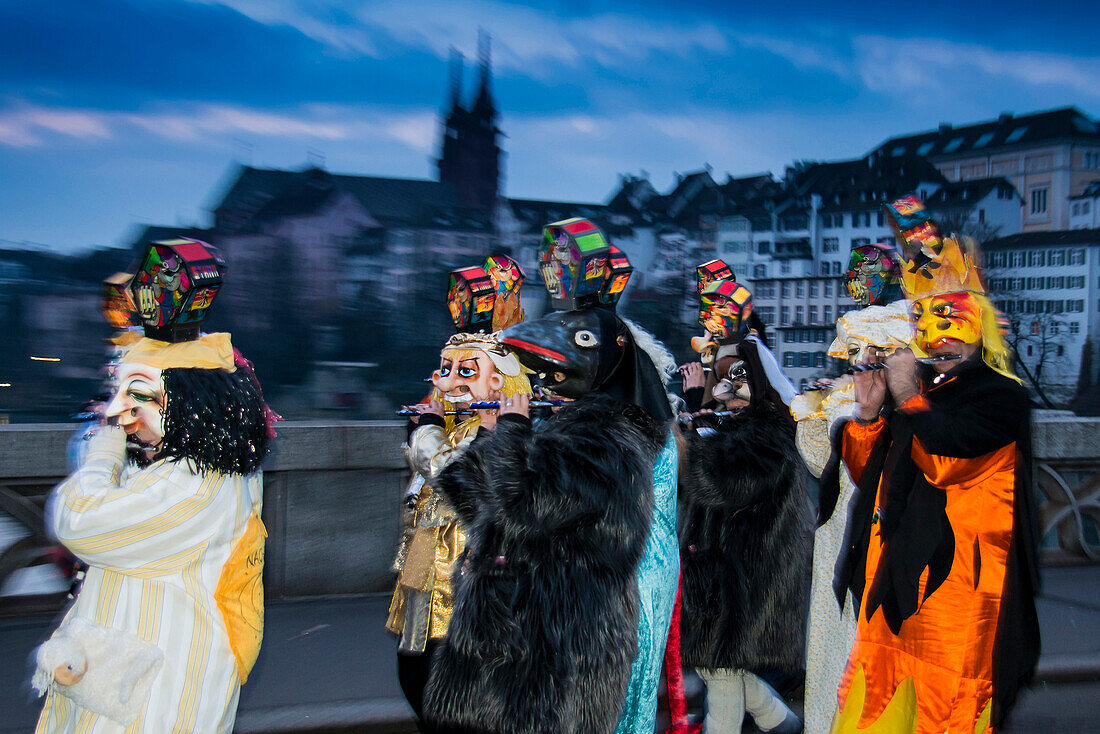 Procession with colourful lanterns, Morgenstraich, Carnival of Basel, canton of Basel, Switzerland