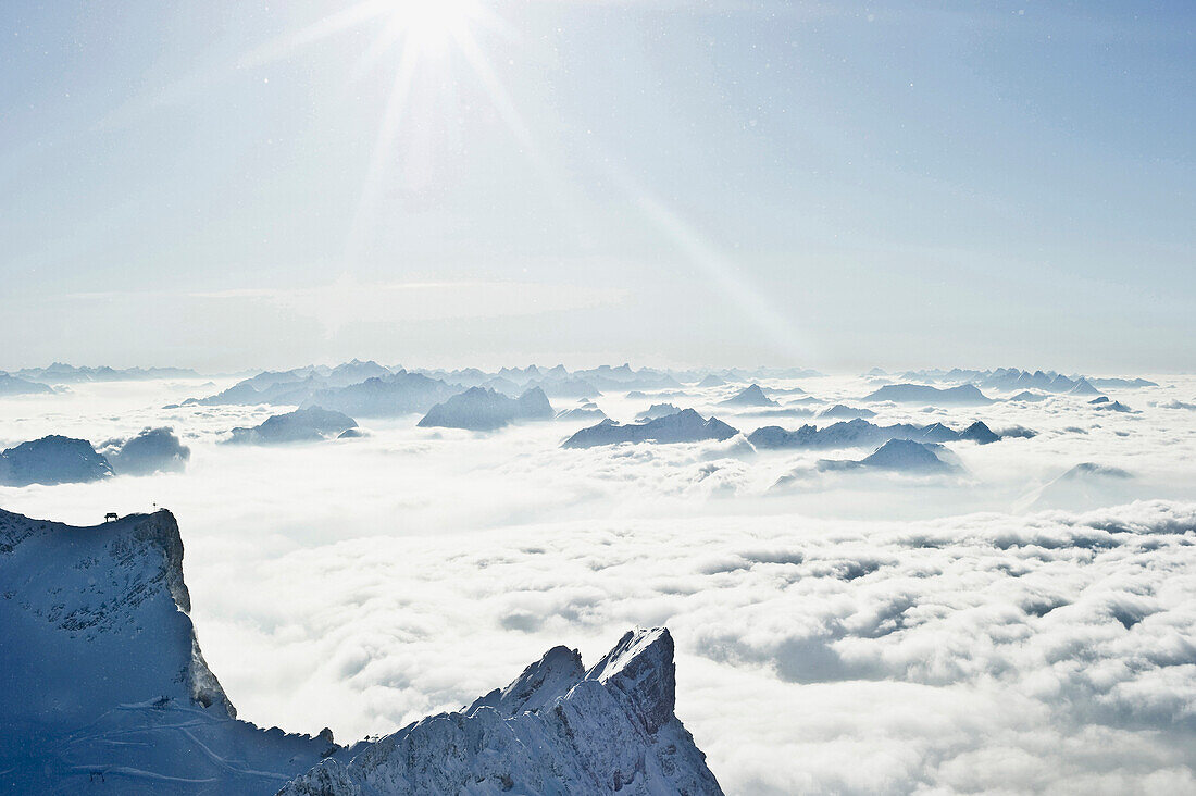 Blick von der Zugspitze nach Westen, Zugspitze, Garmisch-Partenkirchen, Bayern, Deutschland