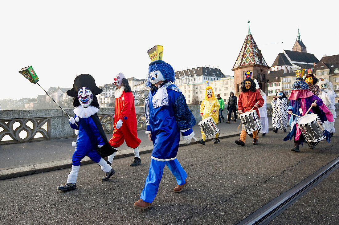 Band at the carnival procession, Morgenstraich, Carnival of Basel, canton of Basel, Switzerland