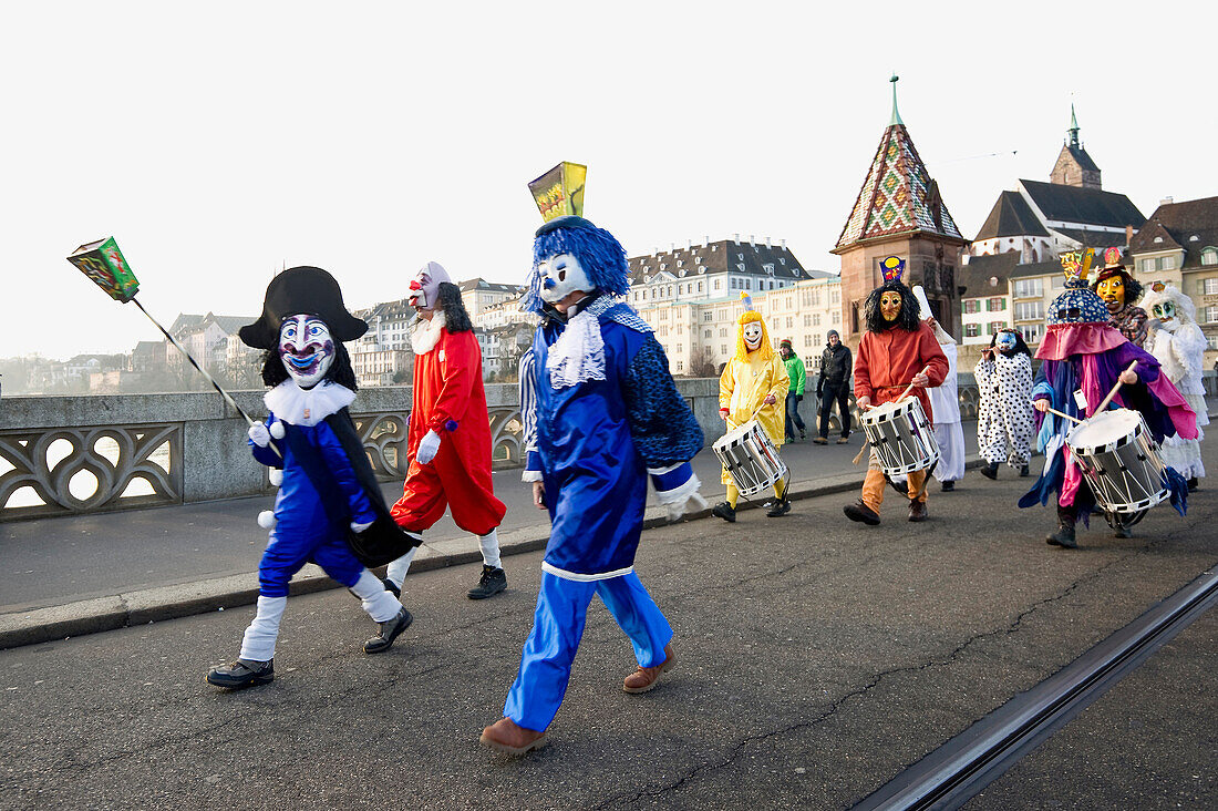 Musikkapelle beim Karnevalsumzug, Morgenstraich, Basler Fasnacht, Basel, Kanton Basel, Schweiz