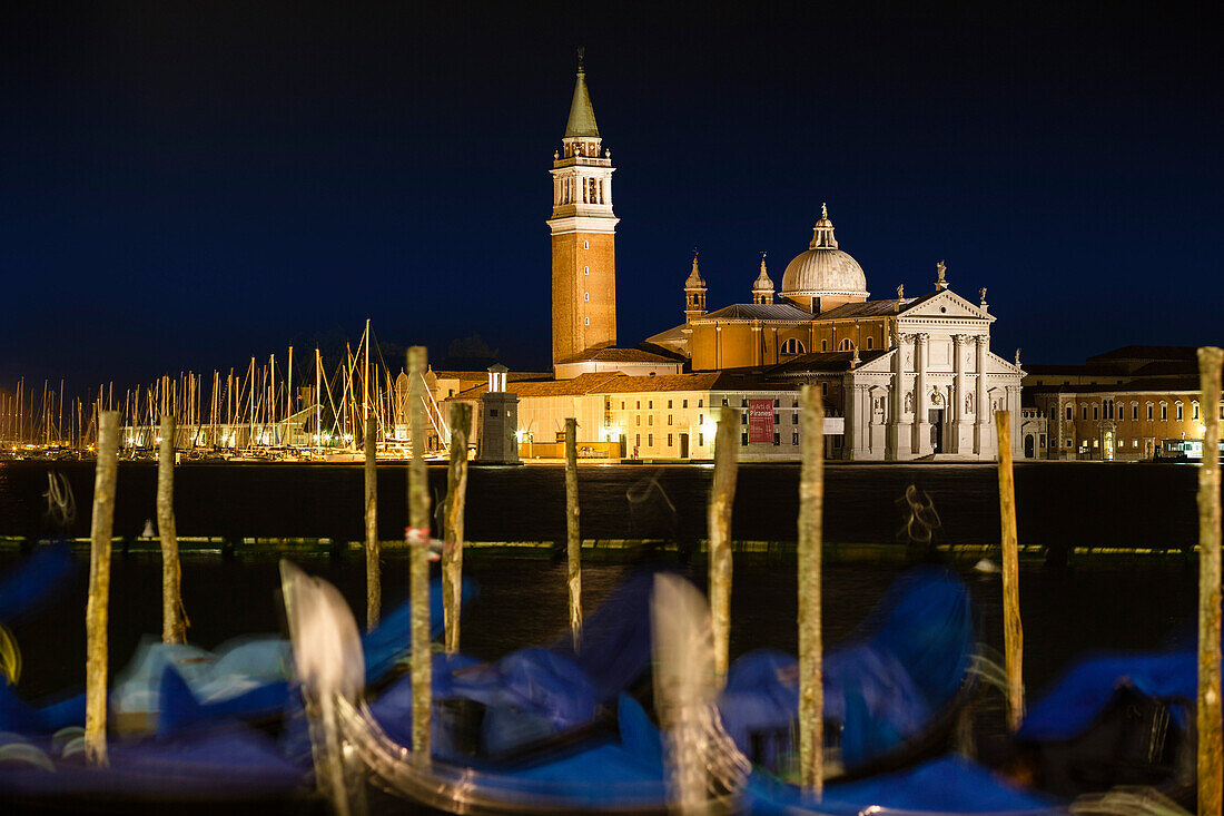 San Giorgio Maggiore bei Nacht, Venedig, Lagune von Venedig, Venetien, Italien, Europa