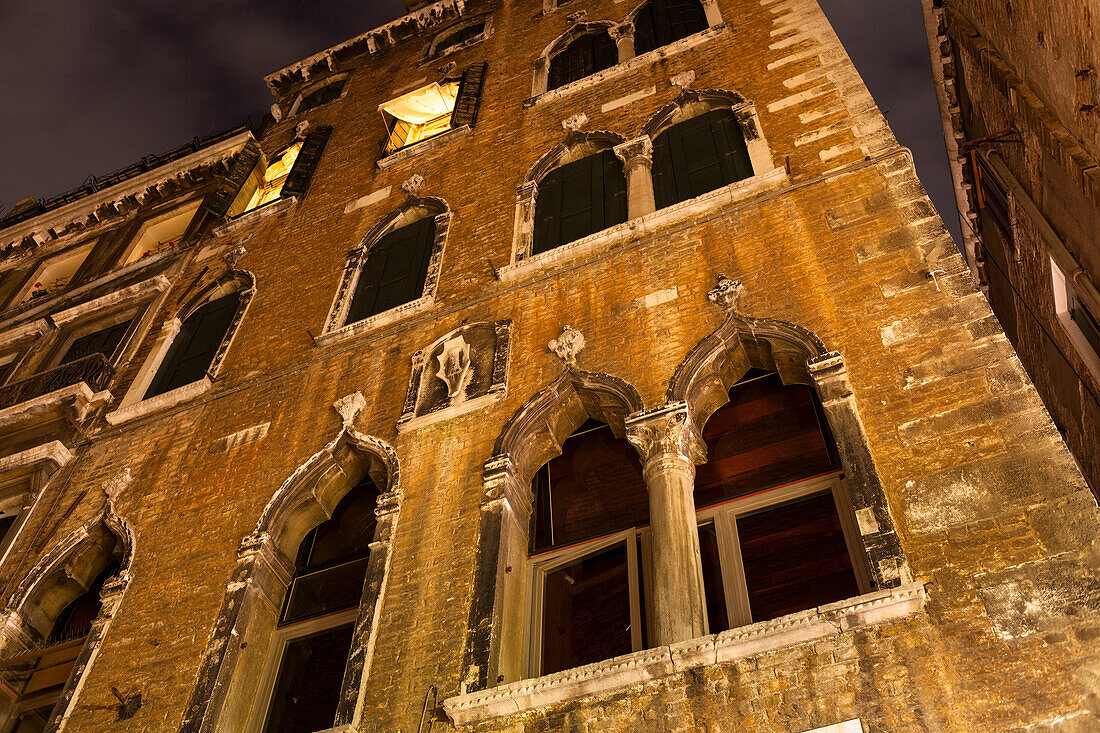 House facade, Venice at night, Venetia, Italy, Europe