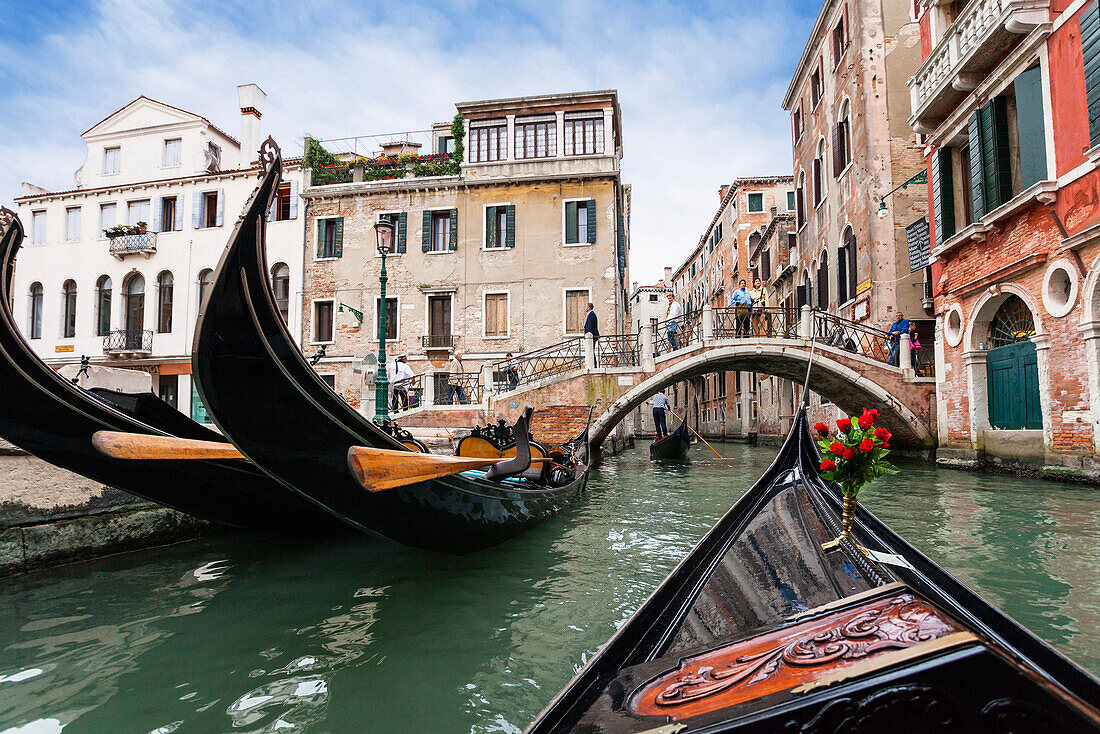 Gondola in the canals of Venice, Venetia, Italy, Europe