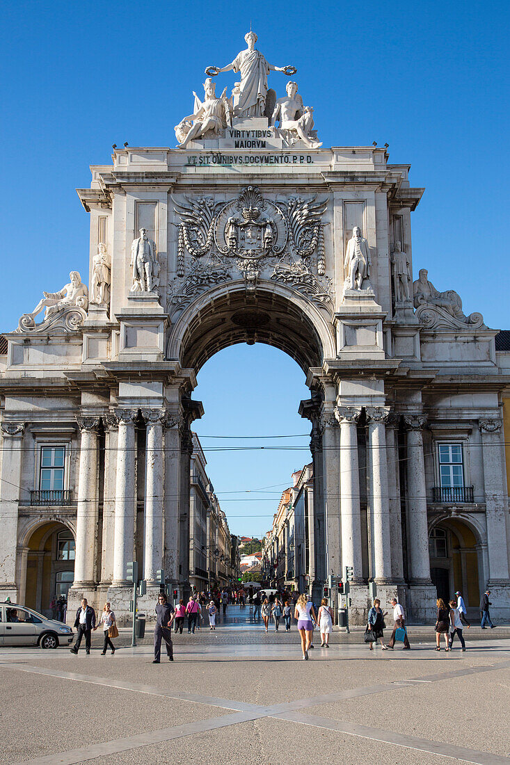 Arco da Victoria victory arch at Praca do Comercio square in Baixa district, Lisbon, Lisboa, Portugal