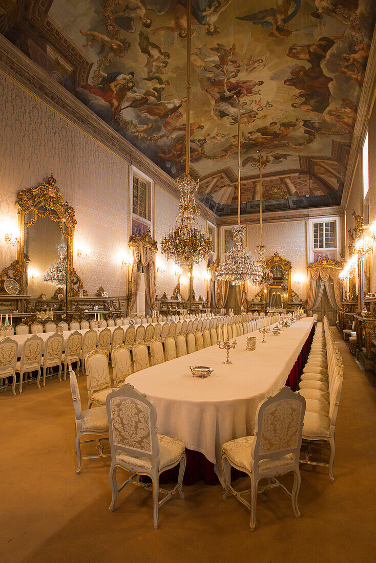 Dining room in Palacio Nacional de Ajuda, Ajuda National Palace in Alto da Ajuda district, Lisbon, Lisboa, Portugal