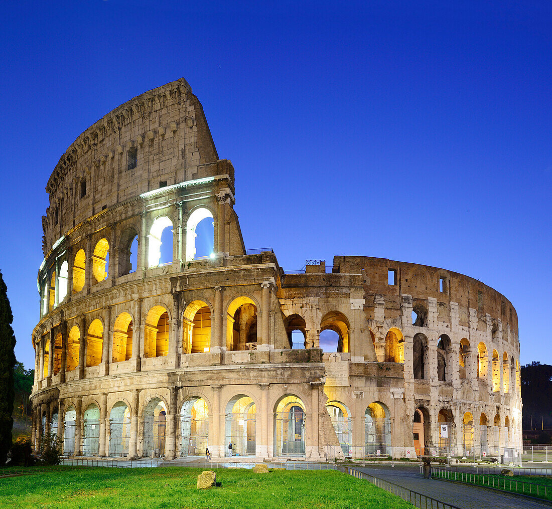 Illuminated Colosseum of Rome at night, UNESCO World Heritage Site Rome, Rome, Latium, Lazio, Italy