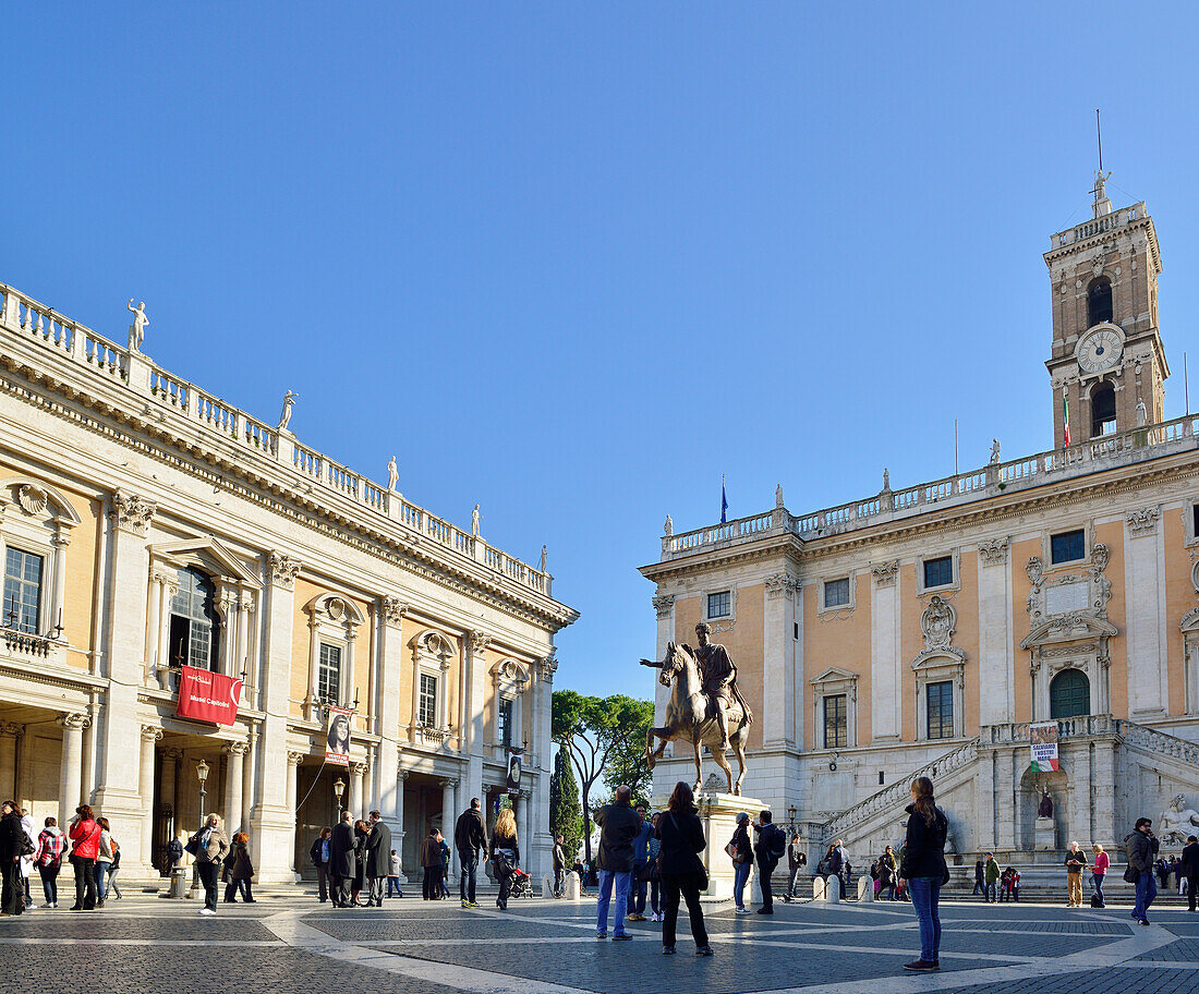 Reiterstatue des Mark Aurel vor Senatorenpalast, Kapitol, Rom, UNESCO Weltkulturerbe Rom, Latium, Lazio, Italien