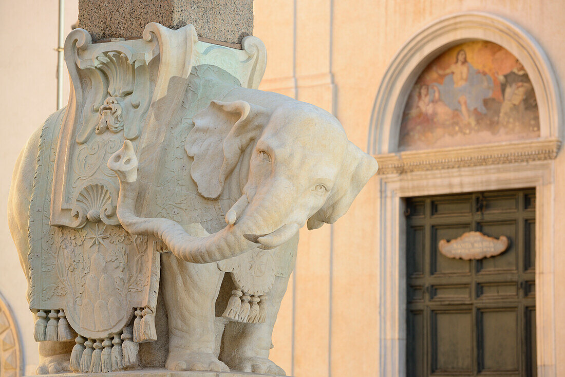 Marble elephant carrying obelisk, sculpture by artist Bernini, Piazza della Minerva, UNESCO World Heritage Site Rome, Rome, Latium, Lazio, Italy
