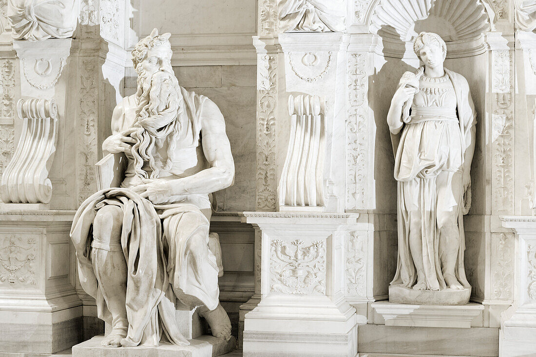 Michelangelo's statue of Moses, part of the tomb of Pope Julius II, artist Michelangelo, interior, San Pietro in Vincoli, UNESCO World Heritage Site Rome, Rome, Latium, Lazio, Italy