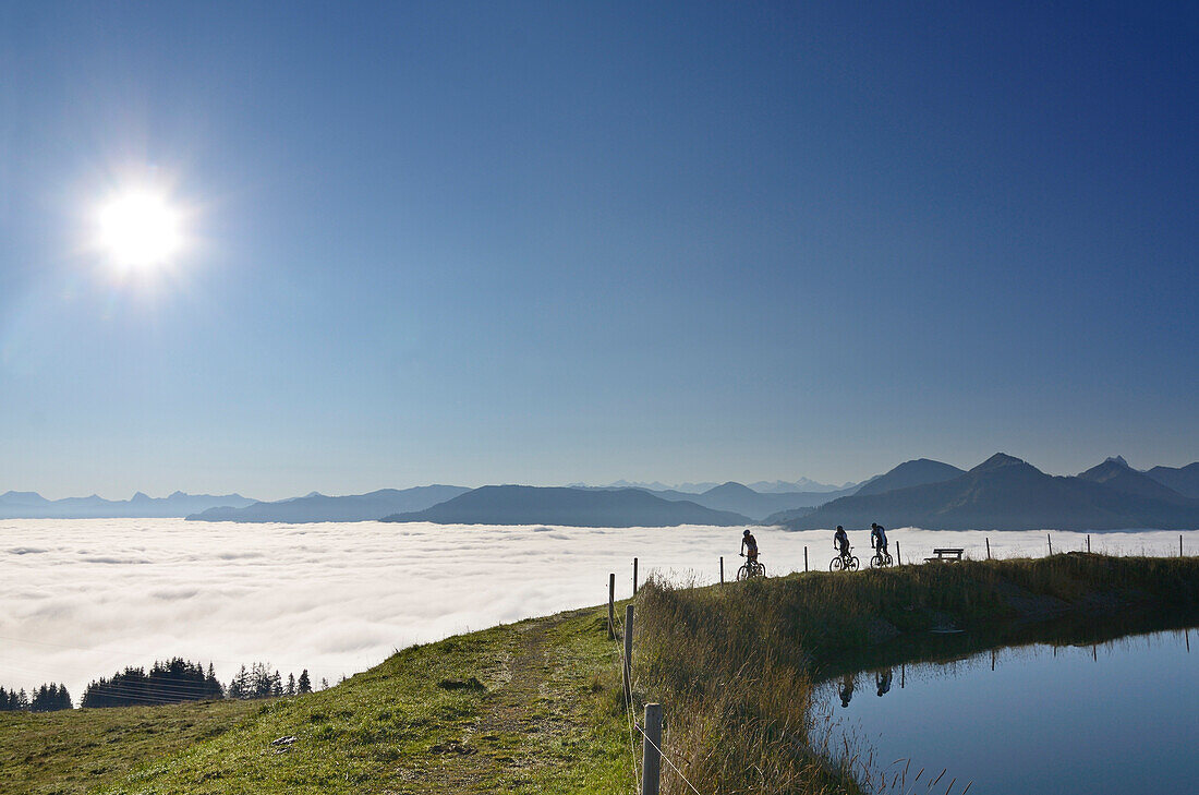 Mountainbiker am Salvensee, Hohe Salve, Kitzbuehler Horn, Kitzbüheler Alpen, Tirol, Oesterreich