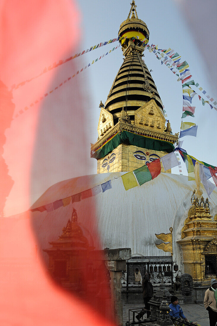 Prayer flags at Swayambhunath Stupa, Kathmandu, Kathmandu Valley, Nepal, Asia
