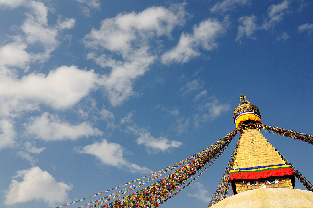 Prayer flags at Bodnath Stupa, Kathmandu, Kathmandu Valley, Nepal, Asia