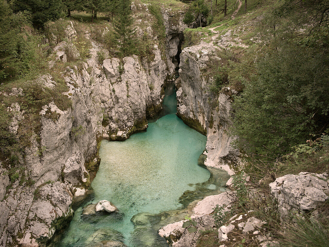 Fluss im Soca Tal bei Bovec, Julische Alpen, Primorska, Slowenien