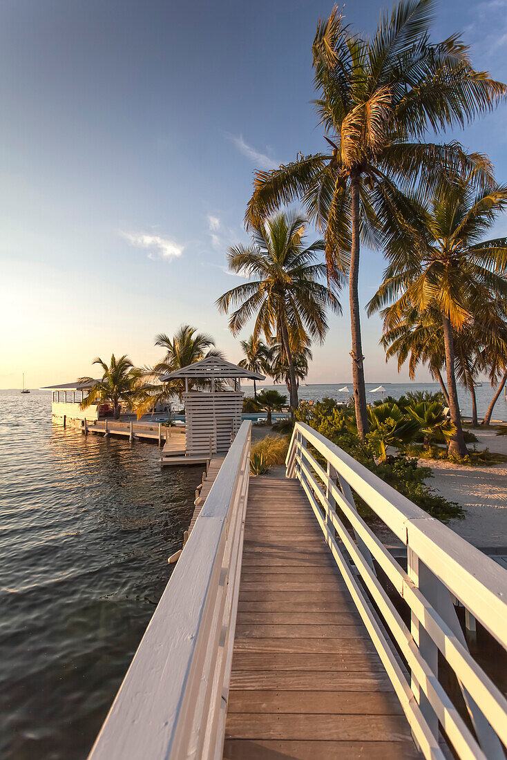 Wooden bridge leading to sandy island, Hotel Resort Casa Morada, Islamorada, Florida Keys, Florida, USA
