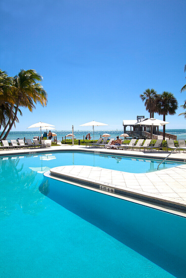 Pool area at luxury hotel Reach Resort, Key West, Florida Keys, USA