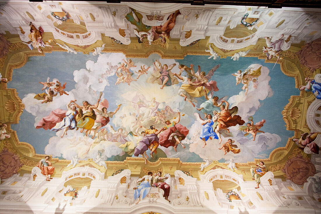 Ceiling fresco by Paul Troge in the Library of Stift Melk Benedictine Monastery, Lower Austria, Austria