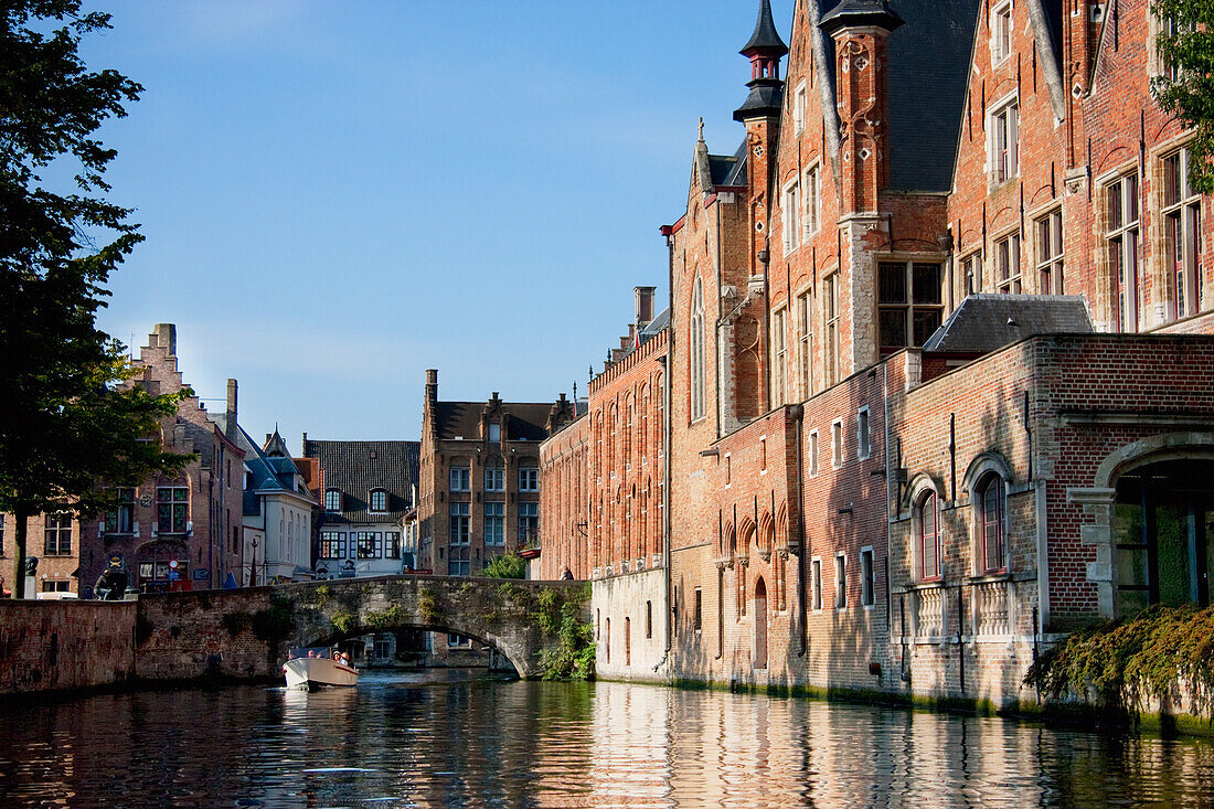 Medieval houses along a canal, Bruges (Brugge), West Flanders, Belgium