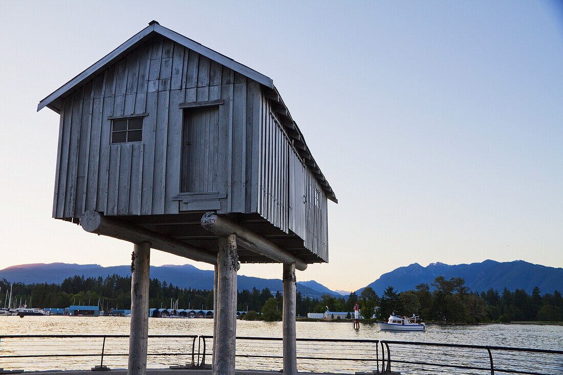 LightShed, sculpture by Liz Magor in Coal Harbour, Vancouver, British Columbia, Canada