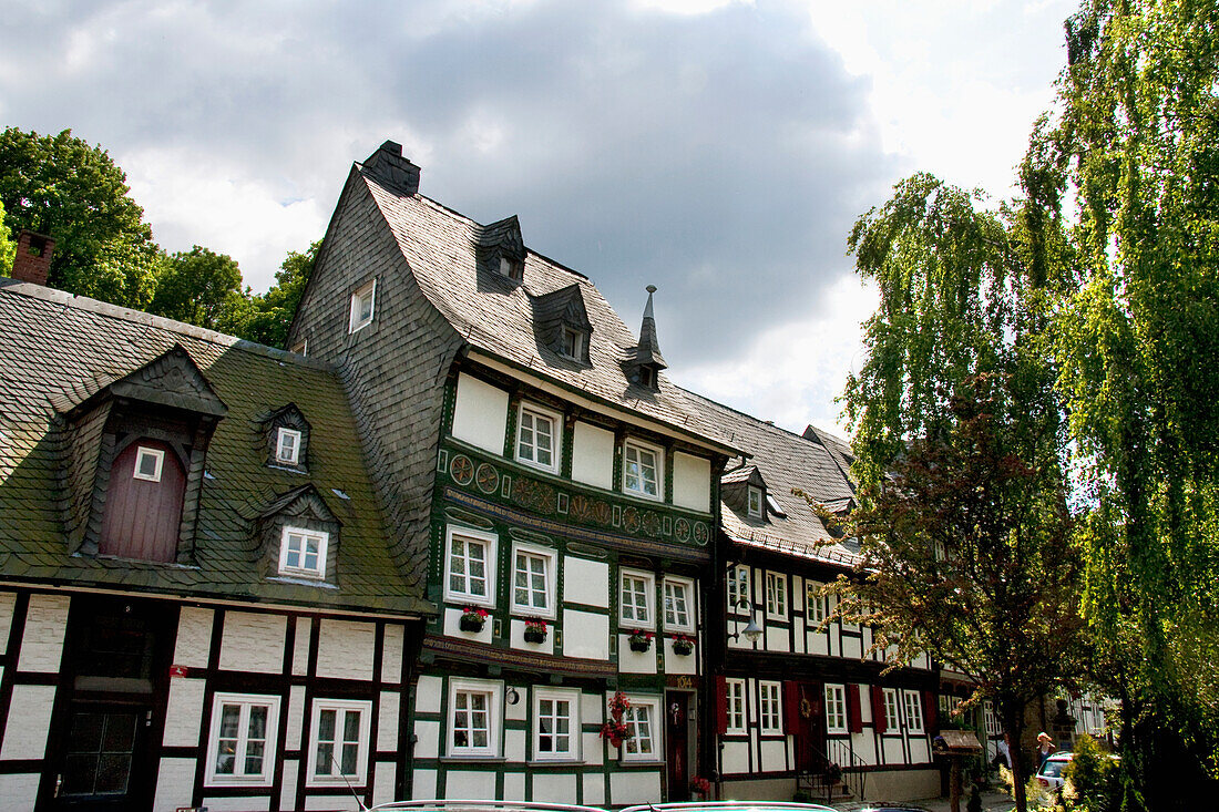 Street scene with half-timbered buildings, Goslar, Germany